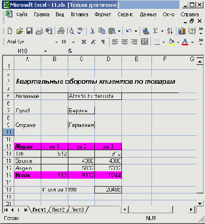 Лист Excel